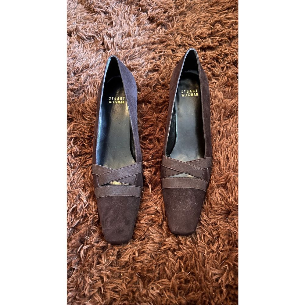 STUART WEITZMAN BROWN SUEDE KITTEN HEEL SHOES SIZE 8N